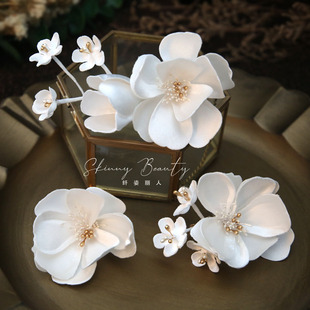 法式手工高级感白色花朵，发夹套装新娘，头饰婚礼跟妆造型仙气配饰品