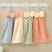 可挂式蝴蝶结珊瑚绒，手巾家用加厚吸水速干毛巾卫生间擦手巾