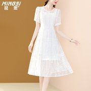 茗思重工刺绣连衣裙女夏2024高档精致显瘦白色两件套气质裙子
