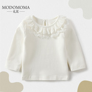 modomoma婴幼儿衣服春季纯色蕾丝花边领T恤女宝宝纯棉打底衫上衣