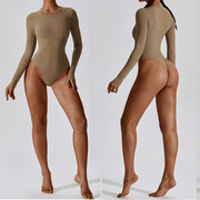 2023欧美性感修身瑜伽长袖连体服芭蕾舞蹈打底紧身连体衣女健身服
