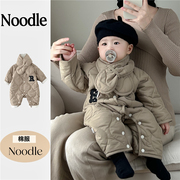 婴儿连体衣冬装绗棉外出棉服，韩版男童宝宝加绒保暖棉衣爬服送围巾