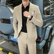 男士高端西服套装正装时尚帅气商务职业纯色单排扣两件套西服
