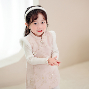 女童旗袍马甲唐装宝宝国风高级汉服民国风公主中式套装儿童背心裙