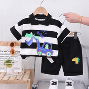男童卡通夏季短袖套装，两件套一周岁宝宝夏装洋气，衣服婴儿小童装潮