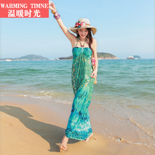 挂脖沙滩裙女波，西米亚长裙抹胸显瘦海边度假泰国巴厘岛连衣裙