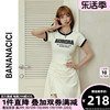 bananacici2024年夏季美式复古风撞色图案印花短袖连衣裙