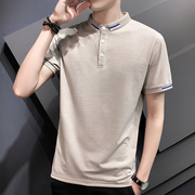夏装男士短袖t恤有带领纯色休闲简约青年男装体恤衫韩版修身丅桖