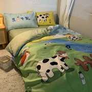 韩式超柔水洗棉个性卡通风四件套床单床笠被套男女学生宿舍三件套