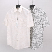 夏季纯棉水洗几何图案男装短袖衬衣直筒商务休闲男士薄款衬衫