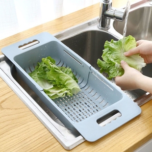 可伸缩沥水篮洗菜盆双层厨房家用水果盘洗碗池，水槽置物架滤水篮子