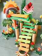 配件系列 椴木彩虹轨道拼搭建积木儿童早教玩具楼梯弯板达芬奇桥