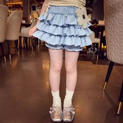 女童蛋糕裙夏装2024洋气儿童蓝色，半身短裙女孩蓬蓬裙公主裙裤