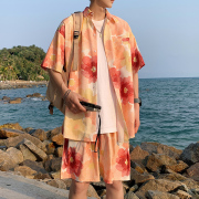 旅游套装男2024冰丝，速干短袖衬衫情侣海边沙滩度假休闲花衬衣