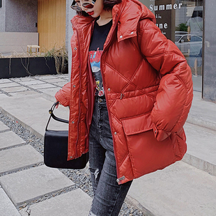 反季棉衣棉服女中长款冬季加厚红色羽绒服韩版宽松面包服外套