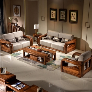 现代中式纯乌金木沙发全实木，123组合三人，位布艺沙发客厅家具真皮