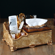 美式多功能抽纸盒欧式创意客厅，茶几纸巾盒摆件复古遥控收纳盒奢华