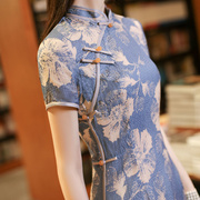 夏季短袖旗袍女2024微胖mm收腰显瘦中国风，复古改良长版洋