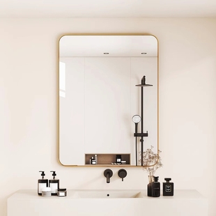 轻奢铝合金边框浴室镜卫生间镜子洗手台高清化妆镜壁挂自粘免打孔