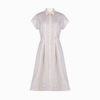 兰玫瑰大码女装真丝斜纹夏季小波点白色polo领长款短袖连衣裙
