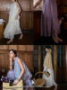 bettychow真丝蕾丝公主连衣裙，奶酪米色紫色，温柔慵懒显瘦气质长裙