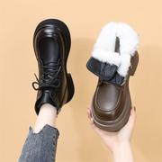 真皮马丁靴女2023冬季英伦，风时尚厚底，短靴羊毛雪地靴加绒加厚