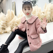 女童外套秋冬季2024韩版儿童洋气毛毛衣小女孩时髦大衣中长款