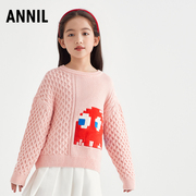 安奈儿女童装圆领毛衣棉线衣冬季款甜美时尚简约保暖洋气上衣