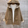 时尚韩版工装连帽风衣外套女秋冬中长款加绒棉服宽松休闲开衫棉衣