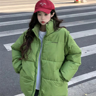 绿色羽绒棉服外套女小个子2024冬季高级感超好看派克服面包棉衣潮