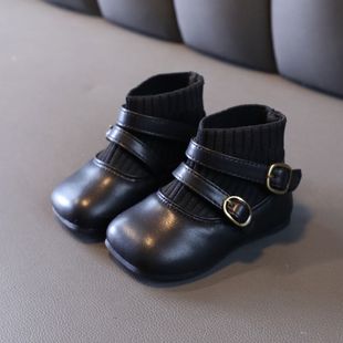 女宝宝鞋子秋冬季软底小皮鞋1一2-3岁女童靴子婴儿公主鞋加绒短靴