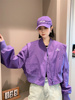 欧货外套2023春短款棒球服女针织，拼接夹克紫色，女装上衣女