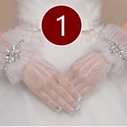 新娘婚礼白色婚纱手套蕾丝短款女礼仪结婚礼服手套红色春夏季薄款
