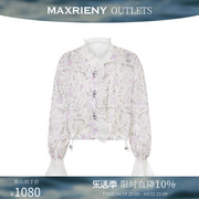 奥莱maxrieny玫瑰，印花衬衫套装欧根纱，外套
