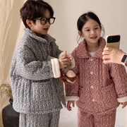 日本女童睡衣男孩加绒加厚居家冬装儿童款，保暖三层夹棉碎花家居服
