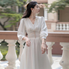 法式白色连衣裙轻婚纱日常订婚礼服伴娘服小众，领证小白裙平时可穿