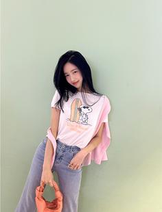 haners家韩国女轻奢设计师，2024夏圆领(夏圆领，)短袖史努比甜美卡通t恤