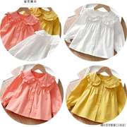 女童衬衫秋款百搭儿童娃娃领长袖上衣时髦纯色女宝宝开衫韩版童装