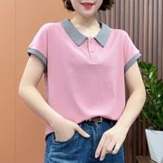纯棉短袖t恤女2023夏季韩版中年妈妈时尚，polo领洋气减龄上衣