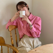 韩国chic春季小众基础款翻领，单排扣长袖衬衫，+高腰直筒西裤长裤女