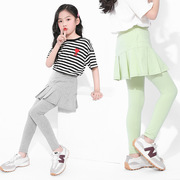 女童裙裤假两件春装纯棉，儿童长裤子女洋气，时髦韩版打底裤夏季薄款