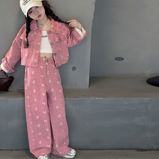 女童牛仔棉韩系套装春季3-15岁中大童炸街网红春款洋气女孩两件套