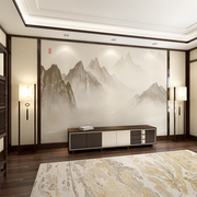 新中式电视背景墙壁纸现代水墨山水，家装客厅卧室书房影视墙布壁画