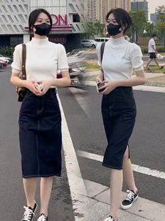 半高领针织衫女泡泡袖针织上衣春季2024韩版气质半身裙两件套