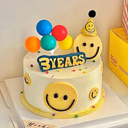 韩式笑脸蛋糕装饰ins风五彩气球插件复古emoji表情生日甜品台插牌