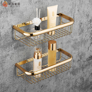 浴室置物架全铜淋浴房轻奢双层收纳架免打孔卫生间壁挂式网篮金色
