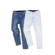 韩minibrand秋季这颜色简直了敲美丽蓝白色修身9分小脚牛仔裤