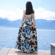 夏季越南芽庄旅游沙滩裙海边度假露背无袖吊带超仙雪纺连衣裙长裙
