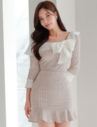 口袋韩国2023年冬款11.16甜美蝴蝶结修身上衣荷叶半身裙套装