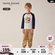 teenieweeniekids小熊童装24年春男童，撞色插肩印花长袖t恤